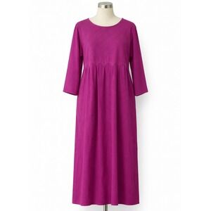 Vintage 90s Guatemala Cotton Maxi Dress Magenta Handwoven Boho L NEW